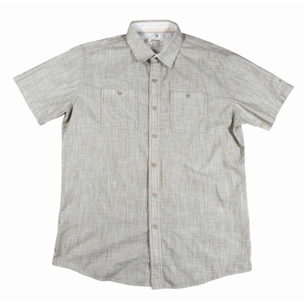 Kuhl Mens Gray Crosshatch Short Sleeve Button Down Shirt Sz M 7259 Pockets